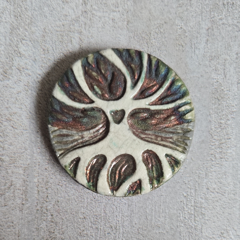 Handmade Raku Ceramic Tree of Life Medallion Glazed Pottery With Heart Detail